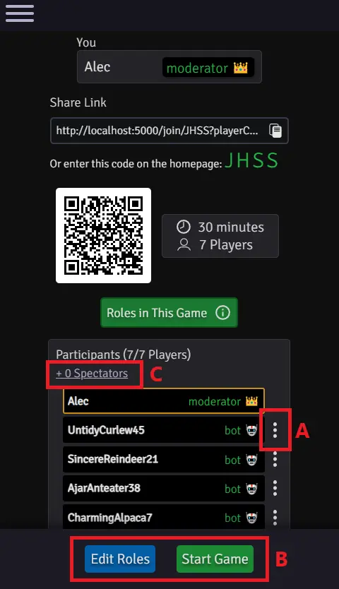 moderator view in the lobby