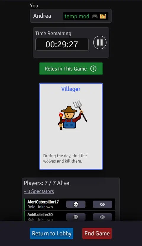 temporary moderator view during the game